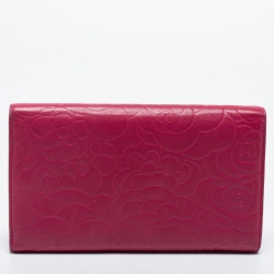 Chanel Pink Camellia Embossed Leather CC Flap Wallet