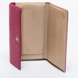 Chanel Pink Camellia Embossed Leather CC Flap Wallet