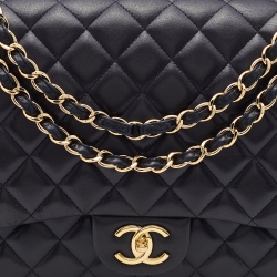 Pre Owned Chanel Black Quilted Leather Maxi Classic Double Flap Bag