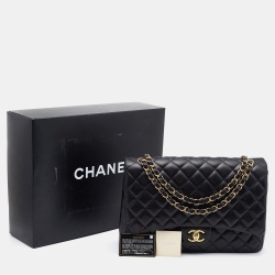 Pre Owned Chanel Black Quilted Leather Maxi Classic Double Flap Bag