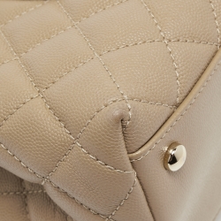 Pre Owned Chanel Beige Caviar Leather and Lizard Embossed Medium Coco Top Handle Bag