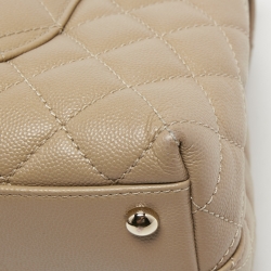 Pre Owned Chanel Beige Caviar Leather and Lizard Embossed Medium Coco Top Handle Bag