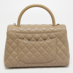 Pre Owned Chanel Beige Caviar Leather and Lizard Embossed Medium Coco Top Handle Bag
