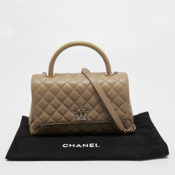 Pre Owned Chanel Beige Caviar Leather and Lizard Embossed Medium Coco Top Handle Bag