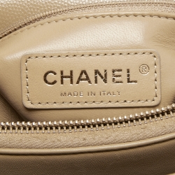 Pre Owned Chanel Beige Caviar Leather and Lizard Embossed Medium Coco Top Handle Bag