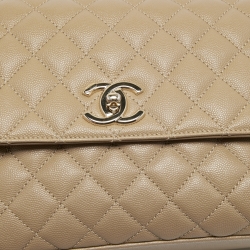 Pre Owned Chanel Beige Caviar Leather and Lizard Embossed Medium Coco Top Handle Bag