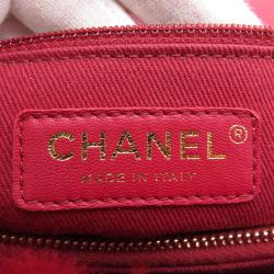 Pre Owned Chanel Red Shearling Top Handle Flap Bag