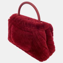 Pre Owned Chanel Red Shearling Top Handle Flap Bag