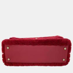 Pre Owned Chanel Red Shearling Top Handle Flap Bag