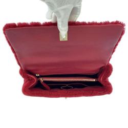 Pre Owned Chanel Red Shearling Top Handle Flap Bag