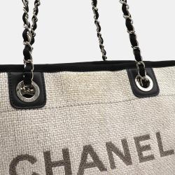 Pre Owned Chanel Black/Grey Canvas Leather Medium Deauville Tote Bag 