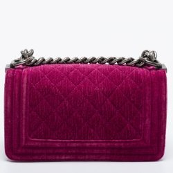 Pre Owned Chanel Pink Quilted Velvet Small Boy Flap Bag
