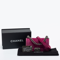 Pre Owned Chanel Pink Quilted Velvet Small Boy Flap Bag