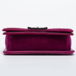 Pre Owned Chanel Pink Quilted Velvet Small Boy Flap Bag