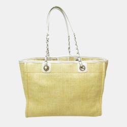 Pre Owned Chanel Yellow Raffia Deauville Shopping Tote Bag