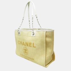Pre Owned Chanel Yellow Raffia Deauville Shopping Tote Bag