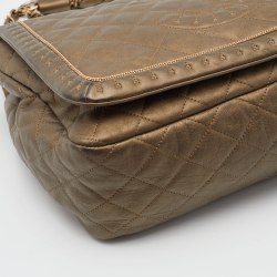 Pre Owned Chanel Bronze Quilted Leather Istanbul Accordion Flap Bag