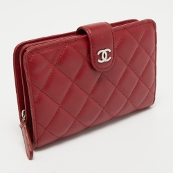 Chanel Red Quilted Leather CC French Wallet
