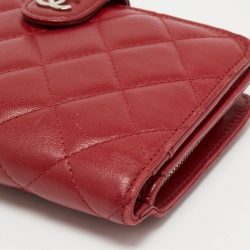 Chanel Red Quilted Leather CC French Wallet