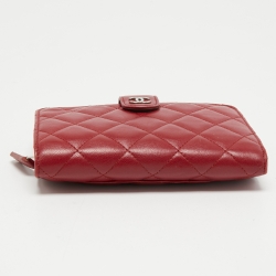 Chanel Red Quilted Leather CC French Wallet