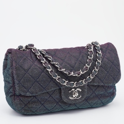 Pre Owned Chanel Multicolor Lurex Fabric Jumbo Classic Flap Bag
