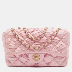 Chanel Pink Quilted Satin Flap Shoulder Bag Chanel