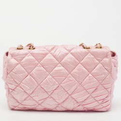 Pre Owned Chanel Pink Quilted Satin Flap Shoulder Bag