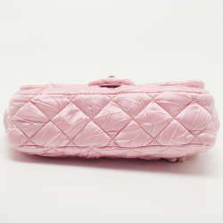 Pre Owned Chanel Pink Quilted Satin Flap Shoulder Bag