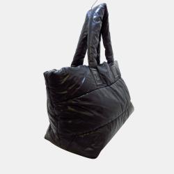 CHANEL Coco Cocoon MM Nylon Tote Bag Handbag Black Bordeaux