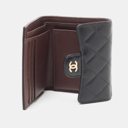 Pre Owned Chanel Black Quilted Caviar Leather Classic  Wallet 