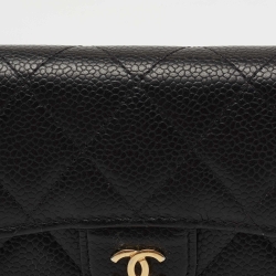 Pre Owned Chanel Black Quilted Caviar Leather Classic  Wallet 
