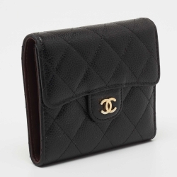 Pre Owned Chanel Black Quilted Caviar Leather Classic  Wallet 