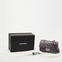 Pre Owned Chanel Metallic Iridescent Quilted Goatskin Leather Small Double Carry Shoulder and Waist Flap Bag