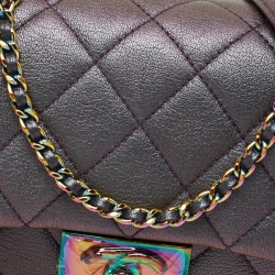 Pre Owned Chanel Metallic Iridescent Quilted Goatskin Leather Small Double Carry Shoulder and Waist Flap Bag