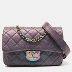 Pre Owned Chanel Metallic Iridescent Quilted Goatskin Leather Small Double Carry Shoulder and Waist Flap Bag