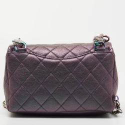 Pre Owned Chanel Metallic Iridescent Quilted Goatskin Leather Small Double Carry Shoulder and Waist Flap Bag