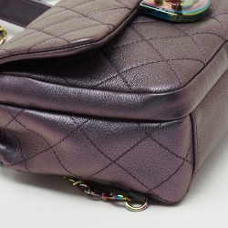 Pre Owned Chanel Metallic Iridescent Quilted Goatskin Leather Small Double Carry Shoulder and Waist Flap Bag