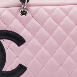 Pre Owned Chanel Pink/Black Quilted Leather CC Ligne Cambon Bag
