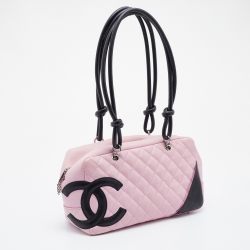 Pre Owned Chanel Pink/Black Quilted Leather CC Ligne Cambon Bag