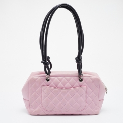 Pre Owned Chanel Pink/Black Quilted Leather CC Ligne Cambon Bag