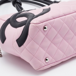 Pre Owned Chanel Pink/Black Quilted Leather CC Ligne Cambon Bag