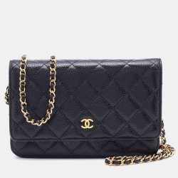 مملوكة مسبقًا Chanel Black Caviar Quilted Leather WOC Chain Clutch Bag