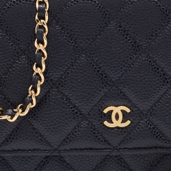 مملوكة مسبقًا Chanel Black Caviar Quilted Leather WOC Chain Clutch Bag