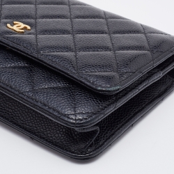 مملوكة مسبقًا Chanel Black Caviar Quilted Leather WOC Chain Clutch Bag