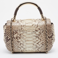 Pre Owned Chanel Cream/Brown Python Leather CC Carry Chic Flap Bag