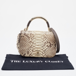 Pre Owned Chanel Cream/Brown Python Leather CC Carry Chic Flap Bag