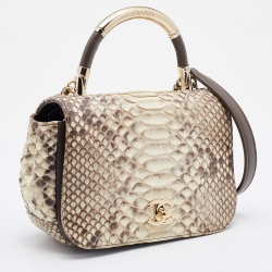 Pre Owned Chanel Cream/Brown Python Leather CC Carry Chic Flap Bag