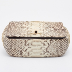 Pre Owned Chanel Cream/Brown Python Leather CC Carry Chic Flap Bag