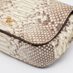 Pre Owned Chanel Cream/Brown Python Leather CC Carry Chic Flap Bag
