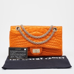 Pre Owned Chanel Orange Crocodile Quilted Satin 2.55 Reissue Classic 225 Flap Bag